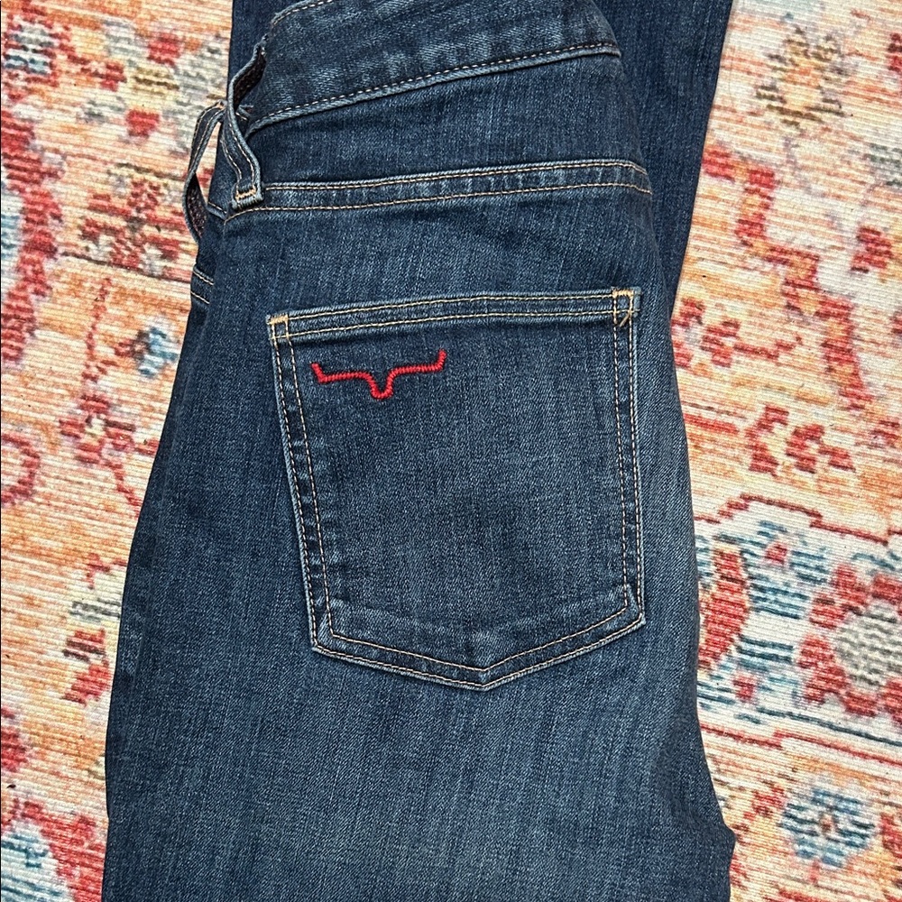 Kimes Ranch Women's Straight Leg Jeans - Dark Blue with Red Stitching